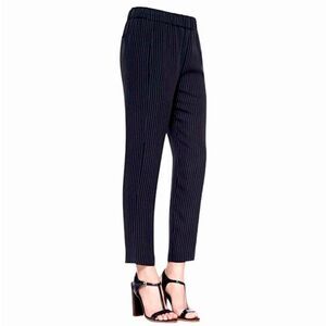 Theory Korene Pants Silk Pinstripe Pull-On Cropped Ankle Womens Navy Blue M